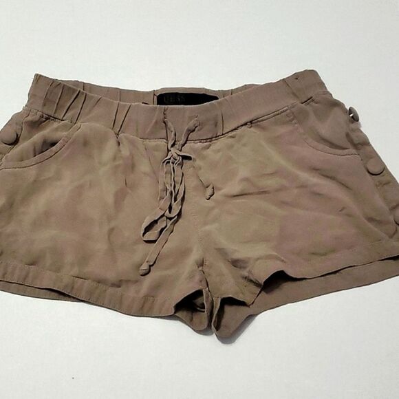 Guess Boho Chic Light Chocolate Silk Wide Waistband Flowy Shorts Size S - Picture 1 of 8
